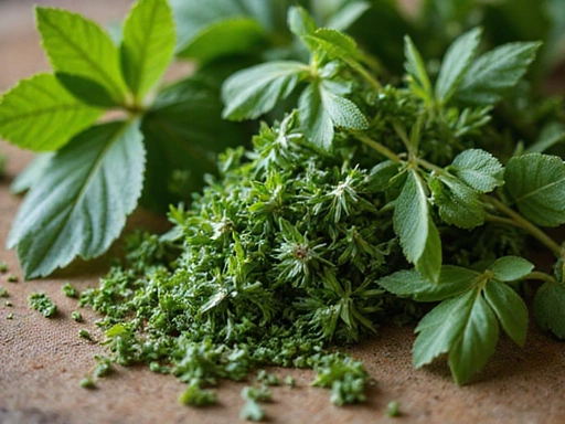 Close-up of natural botanical ingredients and green plants emphasizing organic wellness