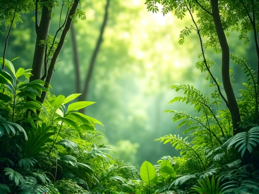 Natural green forest with botanical elements representing wellness and natural ingredients